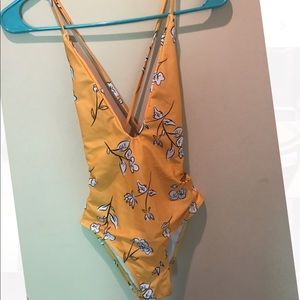Yellow floral one piece swimsuit